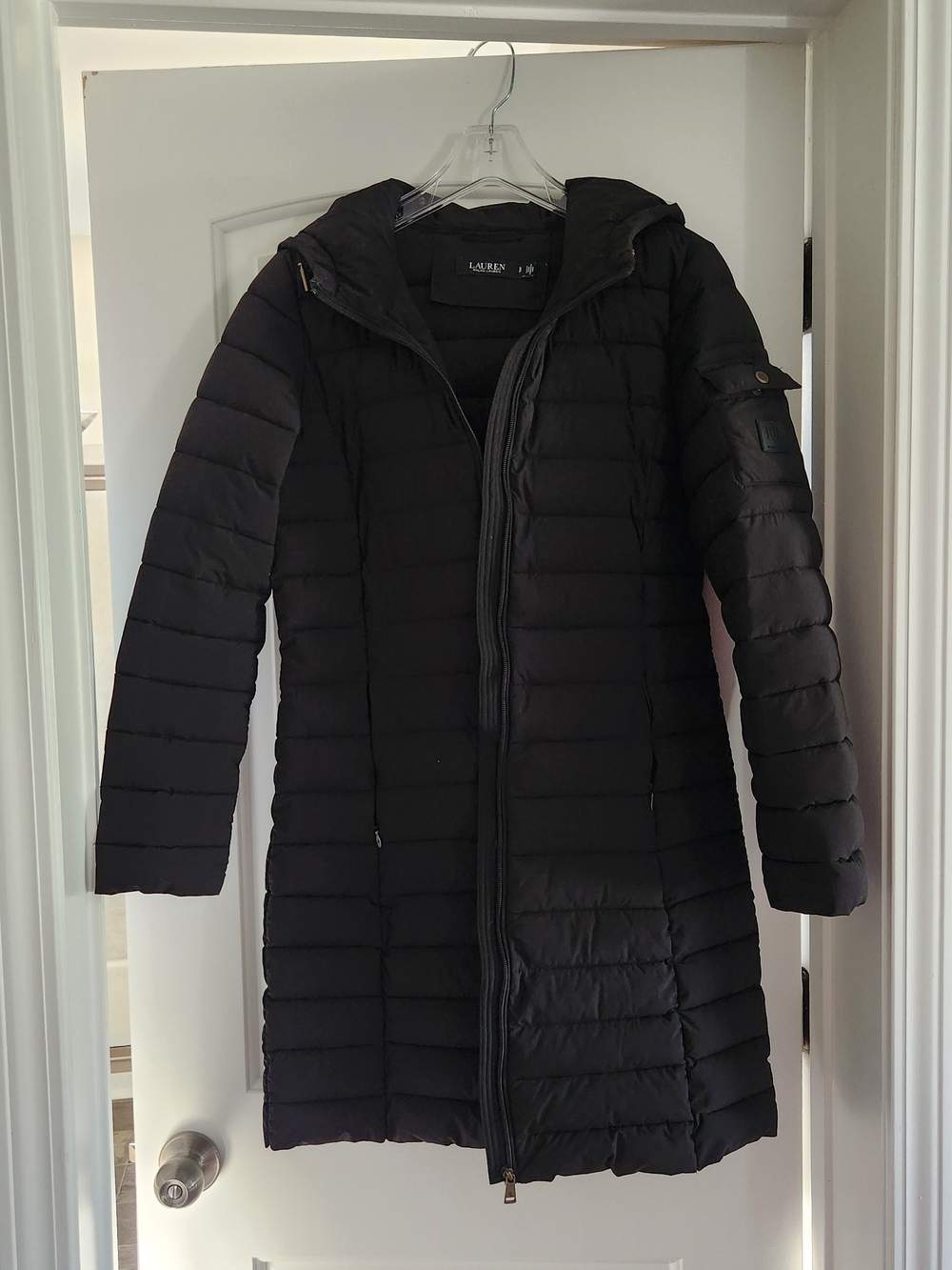 Ralph Lauren Black Long Quilted Puffer Coat with Hood